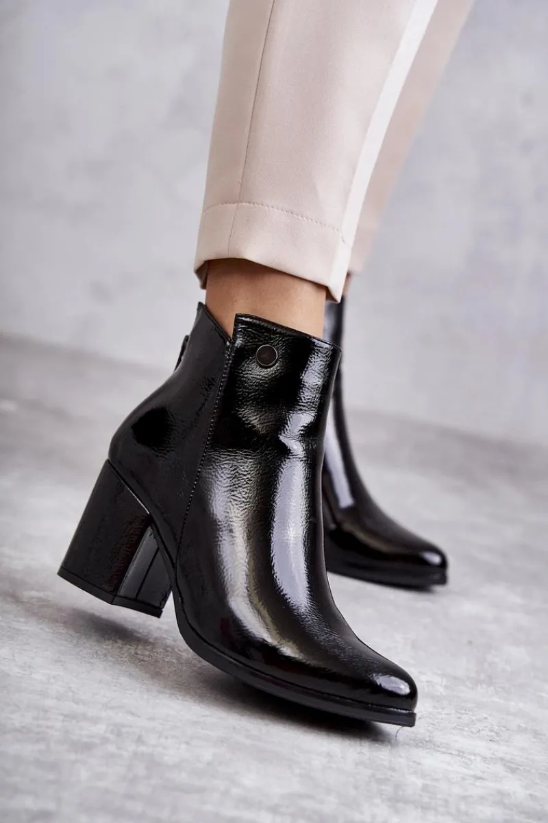 Outlet Damskie Lakierowane Botki Na Suwak La.Fi 260039B-LA Czarne Damskie Botki Na Słupku|Czarne Botki