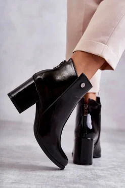 Outlet Damskie Lakierowane Botki Na Suwak La.Fi 260039B-LA Czarne Damskie Botki Na Słupku|Czarne Botki