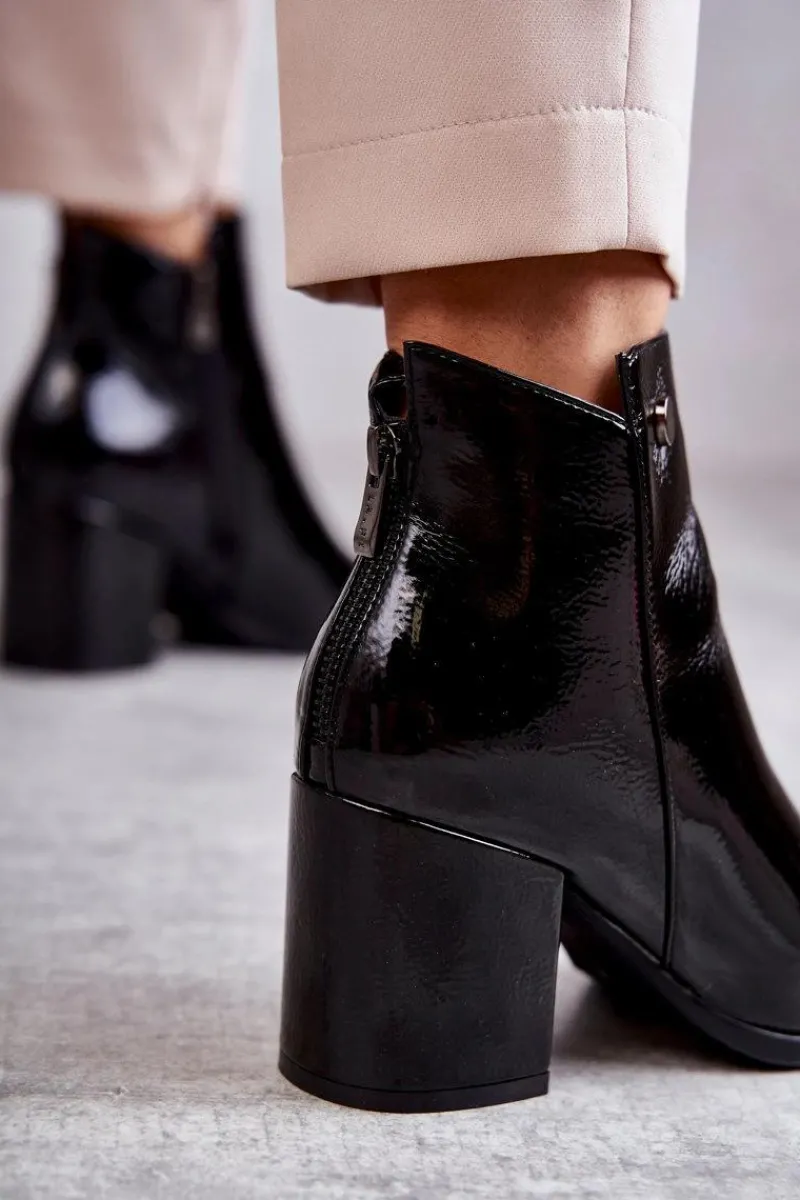 Outlet Damskie Lakierowane Botki Na Suwak La.Fi 260039B-LA Czarne Damskie Botki Na Słupku|Czarne Botki