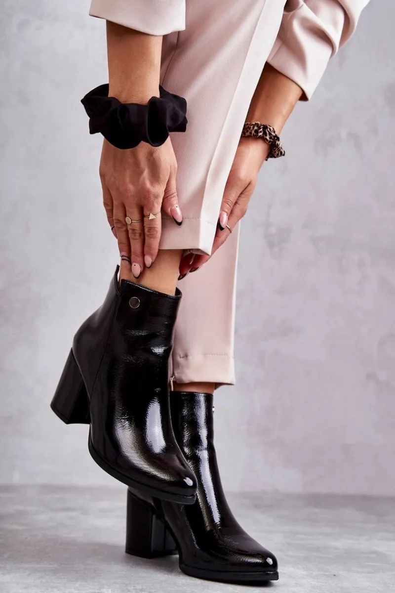 Outlet Damskie Lakierowane Botki Na Suwak La.Fi 260039B-LA Czarne Damskie Botki Na Słupku|Czarne Botki