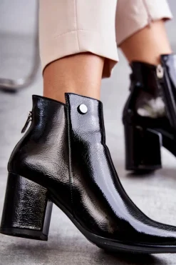 Outlet Damskie Lakierowane Botki Na Suwak La.Fi 260039B-LA Czarne Damskie Botki Na Słupku|Czarne Botki