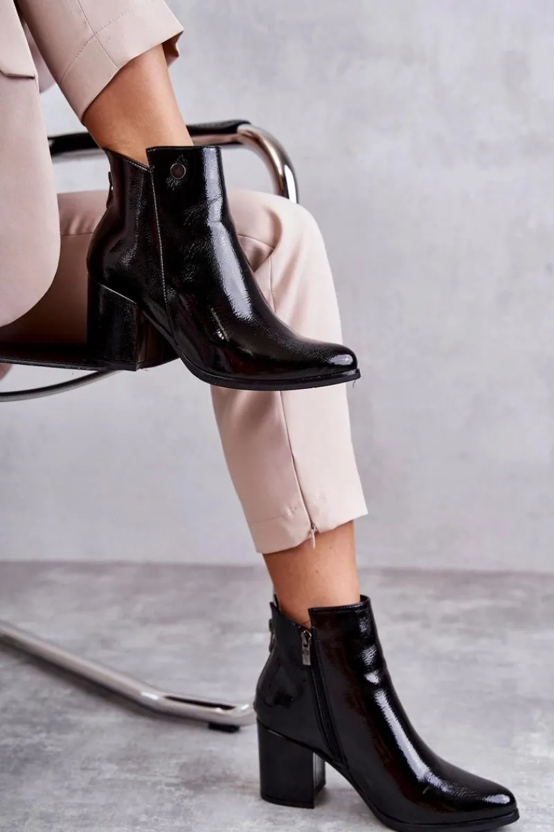 Outlet Damskie Lakierowane Botki Na Suwak La.Fi 260039B-LA Czarne Damskie Botki Na Słupku|Czarne Botki