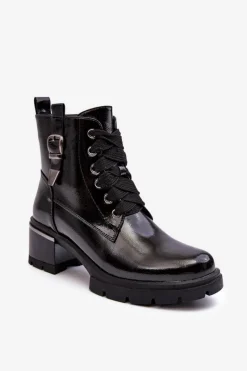 Best Damskie buty S.Barski Damskie Lakierowane Botki D&A MR870-97 Czarne