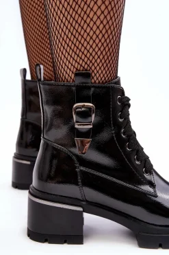 Best Damskie buty S.Barski Damskie Lakierowane Botki D&A MR870-97 Czarne