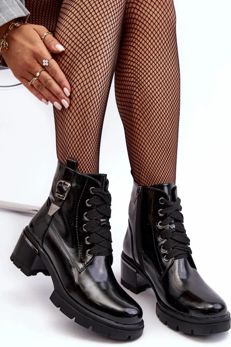 Best Damskie buty S.Barski Damskie Lakierowane Botki D&A MR870-97 Czarne