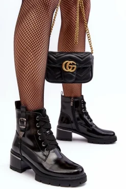 Best Damskie buty S.Barski Damskie Lakierowane Botki D&A MR870-97 Czarne