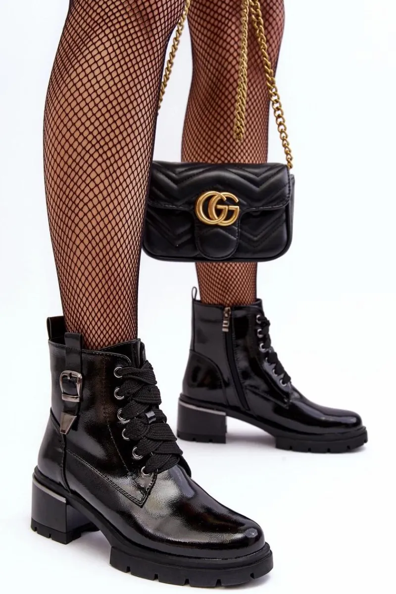 Best Damskie buty S.Barski Damskie Lakierowane Botki D&A MR870-97 Czarne