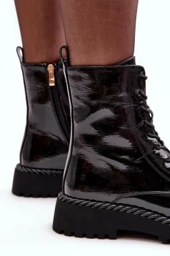 Best Damskie buty S.Barski Damskie Lakierowane Botki Workery Z Ozdobą Czarne S.Barski MR870-67