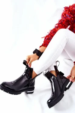 Best Boto Damskie Lakierowane Botki Z Wycięciami Czarne Melbourne