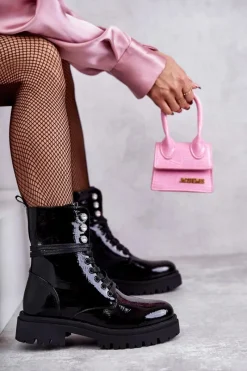 Botki Sznurowane|Czarne Botki><noscript><img width=