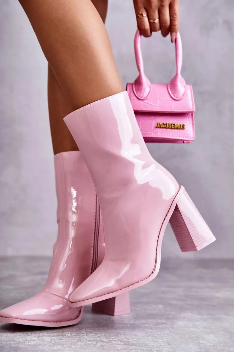Kozaki Przed Kolano|Kozaki Na Obcasie>Boto Damskie Lakierowane Botki Kozaki Różowe Margit Różowy