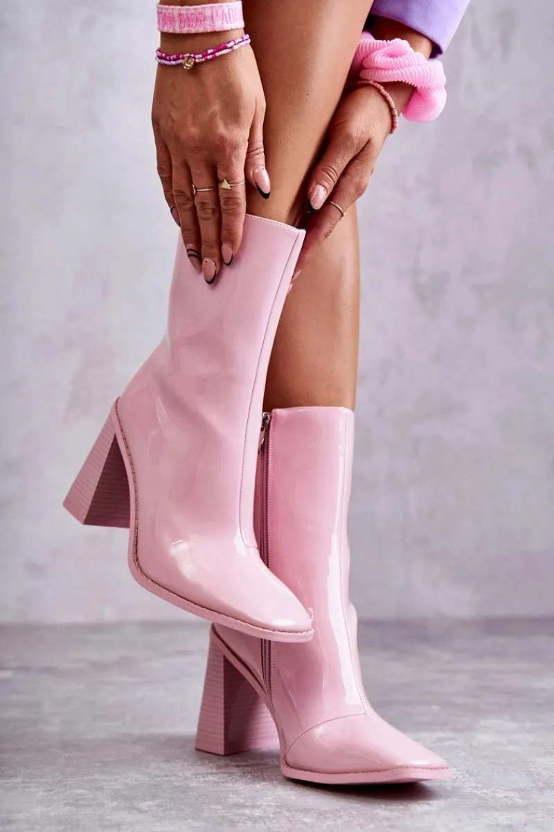 Kozaki Przed Kolano|Kozaki Na Obcasie>Boto Damskie Lakierowane Botki Kozaki Różowe Margit Różowy