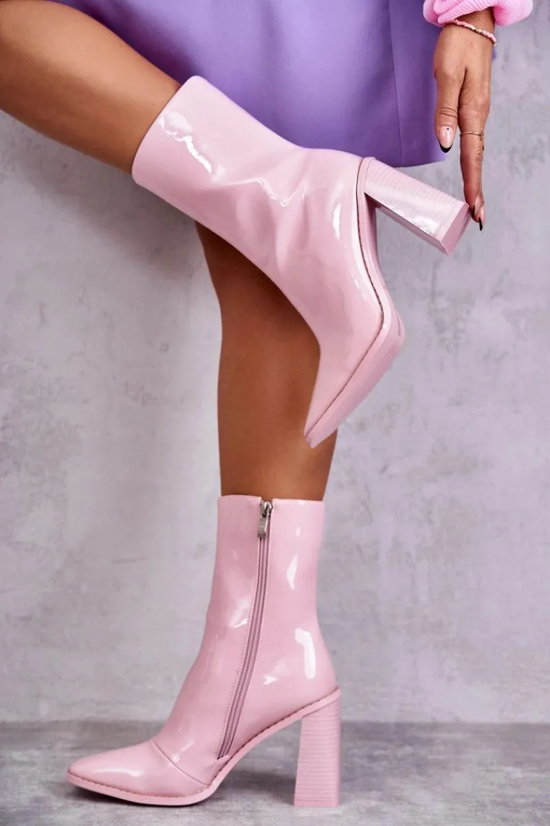 Kozaki Przed Kolano|Kozaki Na Obcasie>Boto Damskie Lakierowane Botki Kozaki Różowe Margit Różowy