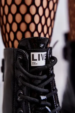 Sale Damskie buty S.Barski Damskie Lakierowane Botki Workery Sznurowane Czarne Conny