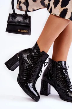 Clearance Boto Damskie Lakierowane Botki Na Słupku Czarne Carrice