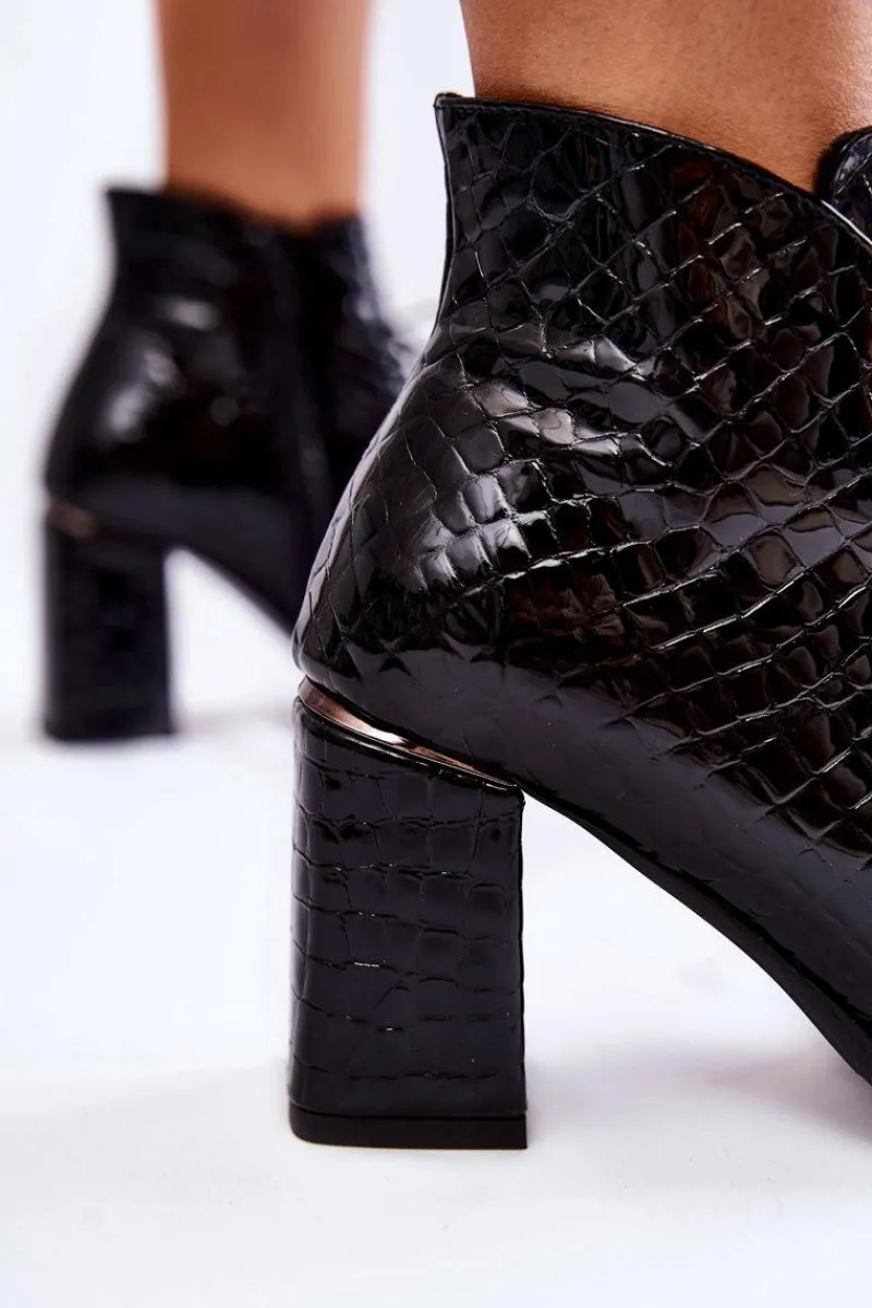 Clearance Boto Damskie Lakierowane Botki Na Słupku Czarne Carrice