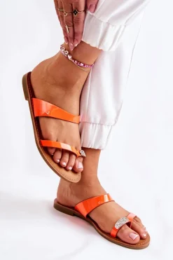 Klapki Damskie Japonki>Boto Damskie Lakierowane Klapki Japonki Pomarańczowe Jimena