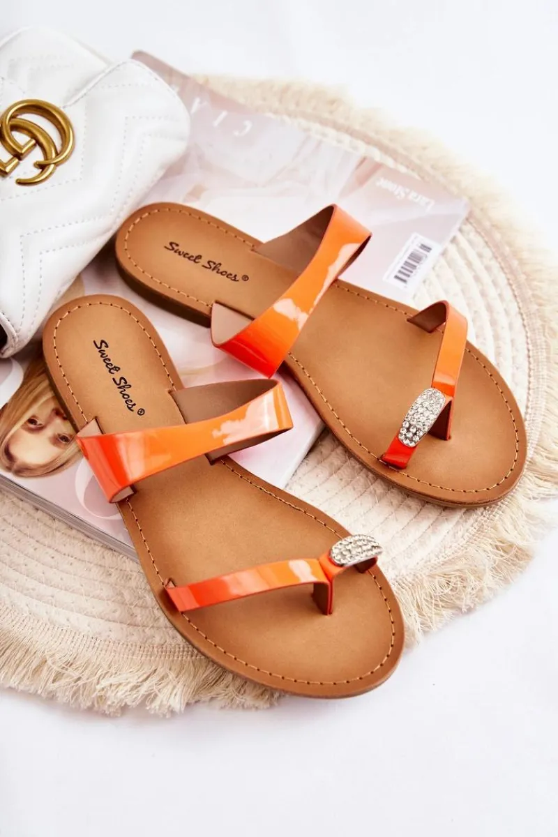 Klapki Damskie Japonki>Boto Damskie Lakierowane Klapki Japonki Pomarańczowe Jimena