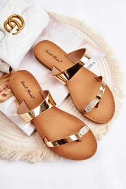 Discount Damskie Lakierowane Klapki Japonki Złote Jimena Damskie Klapki Damskie Japonki