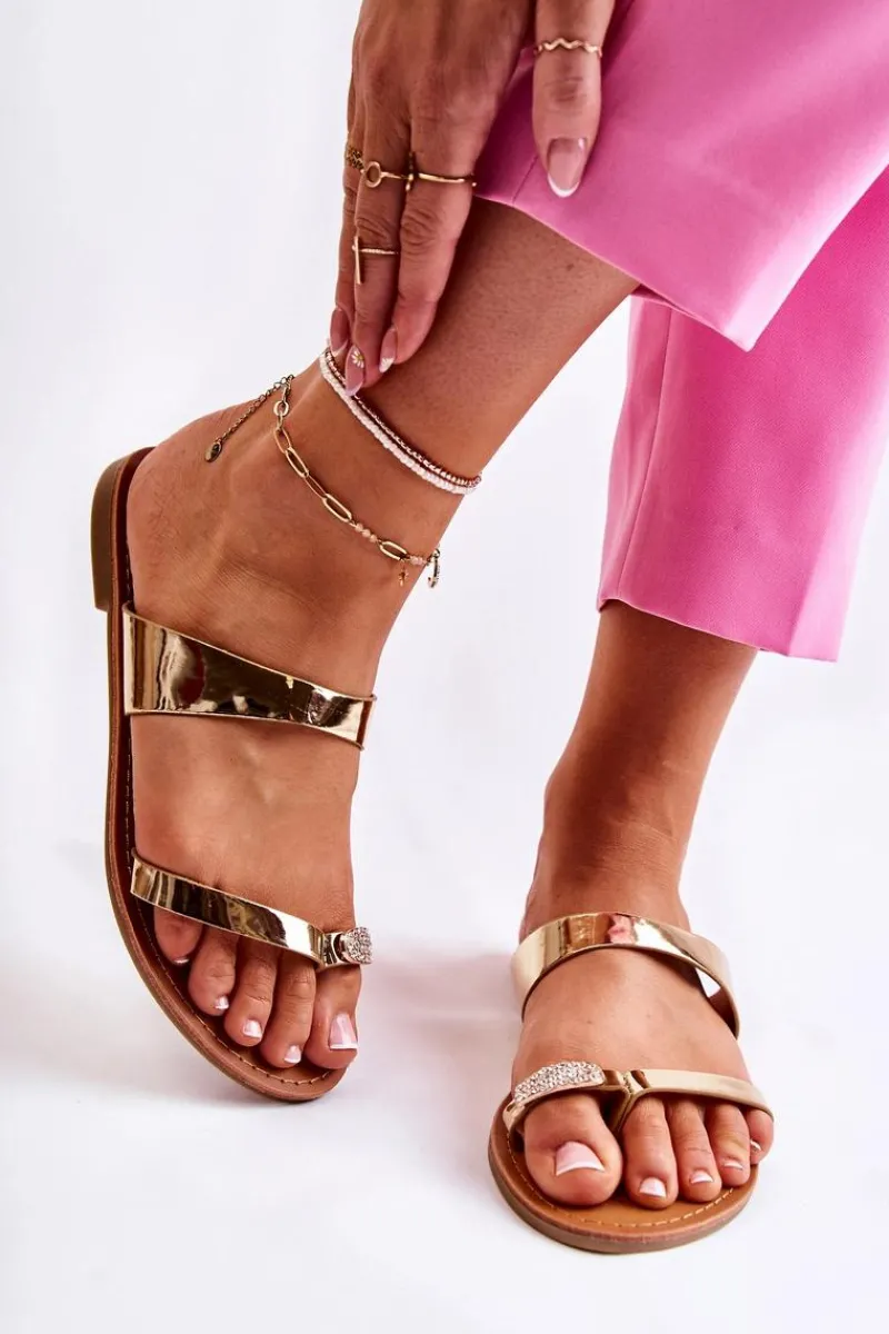 Discount Damskie Lakierowane Klapki Japonki Złote Jimena Damskie Klapki Damskie Japonki