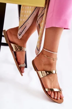 Discount Damskie Lakierowane Klapki Japonki Złote Jimena Damskie Klapki Damskie Japonki