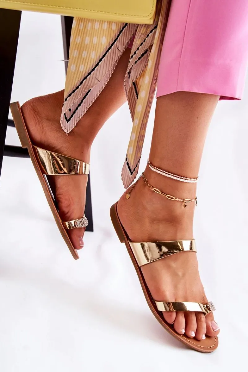 Discount Damskie Lakierowane Klapki Japonki Złote Jimena Damskie Klapki Damskie Japonki