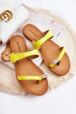 Sale Boto Damskie Lakierowane Klapki Japonki Żółte Jimena