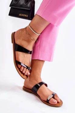 Online Damskie Lakierowane Klapki Japonki Czarne Jimena Damskie Klapki Damskie Japonki