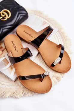 Online Damskie Lakierowane Klapki Japonki Czarne Jimena Damskie Klapki Damskie Japonki