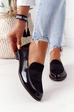 Best Buty Sergio Leone Damskie Lakierowane Mokasyny Sergio Leone PB254 Czarne