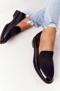 Best Buty Sergio Leone Damskie Lakierowane Mokasyny Sergio Leone PB254 Czarne