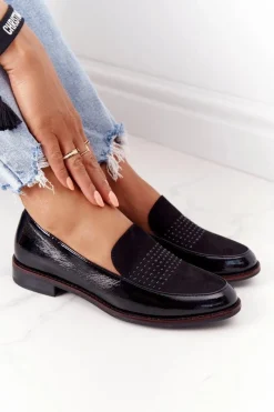 Best Buty Sergio Leone Damskie Lakierowane Mokasyny Sergio Leone PB254 Czarne