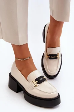 Mokasyny Damskie Lakierowane|Mokasyny Damskie Zamszowe>Buty damskie Vinceza Damskie Lakierowane Mokasyny Na Masywnym Obcasie Jasnobeżowe Ridulvi