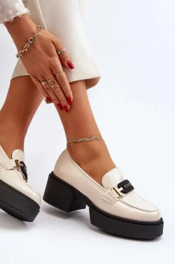 Mokasyny Damskie Lakierowane|Mokasyny Damskie Zamszowe>Buty damskie Vinceza Damskie Lakierowane Mokasyny Na Masywnym Obcasie Jasnobeżowe Ridulvi