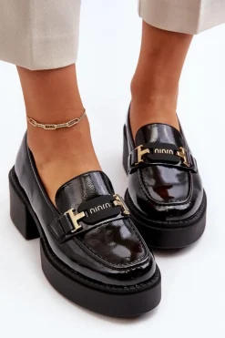 Discount Buty damskie Vinceza Damskie Lakierowane Mokasyny Na Masywnym Obcasie Czarne Ridulvi