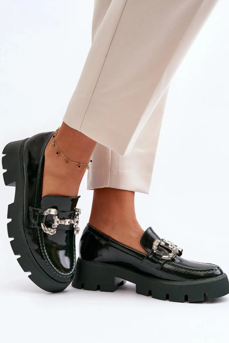 Mokasyny Damskie Lakierowane|Mokasyny Na Platformie>Boto Damskie Lakierowane Mokasyny Z Ozdobą Ciemnozielone Arsaba