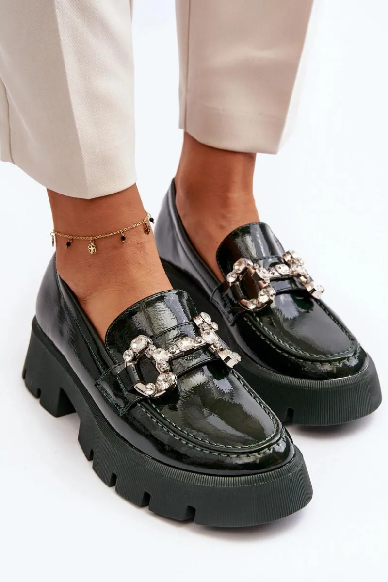 Mokasyny Damskie Lakierowane|Mokasyny Na Platformie>Boto Damskie Lakierowane Mokasyny Z Ozdobą Ciemnozielone Arsaba