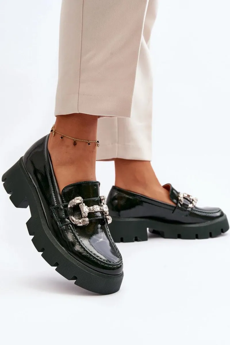 Mokasyny Damskie Lakierowane|Mokasyny Na Platformie>Boto Damskie Lakierowane Mokasyny Z Ozdobą Ciemnozielone Arsaba