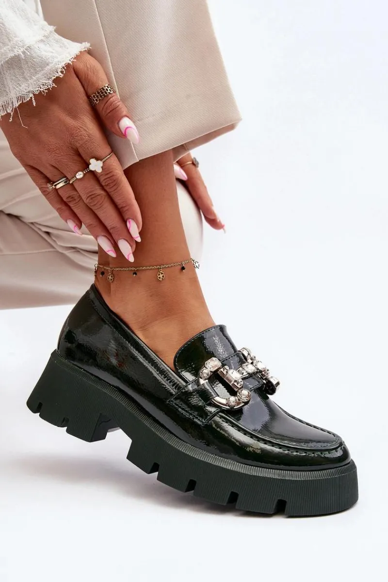 Mokasyny Damskie Lakierowane|Mokasyny Na Platformie>Boto Damskie Lakierowane Mokasyny Z Ozdobą Ciemnozielone Arsaba
