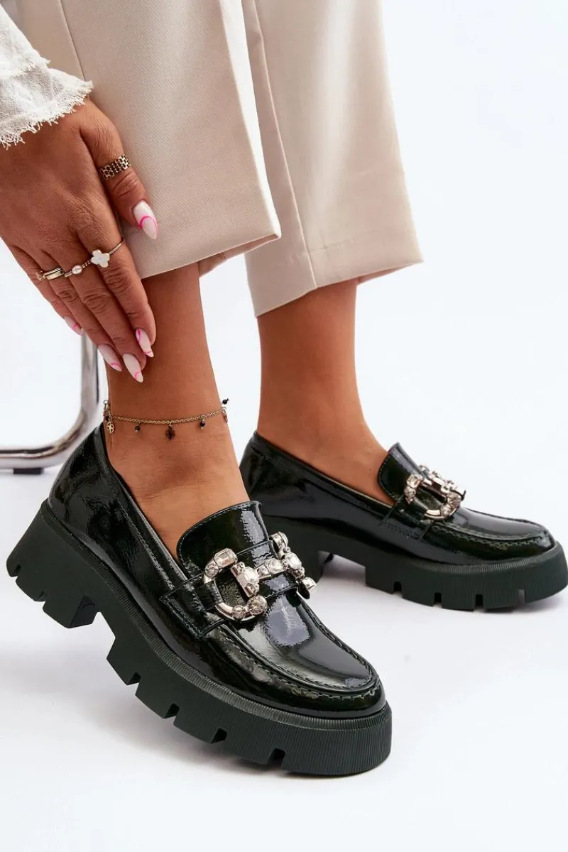 Mokasyny Damskie Lakierowane|Mokasyny Na Platformie>Boto Damskie Lakierowane Mokasyny Z Ozdobą Ciemnozielone Arsaba