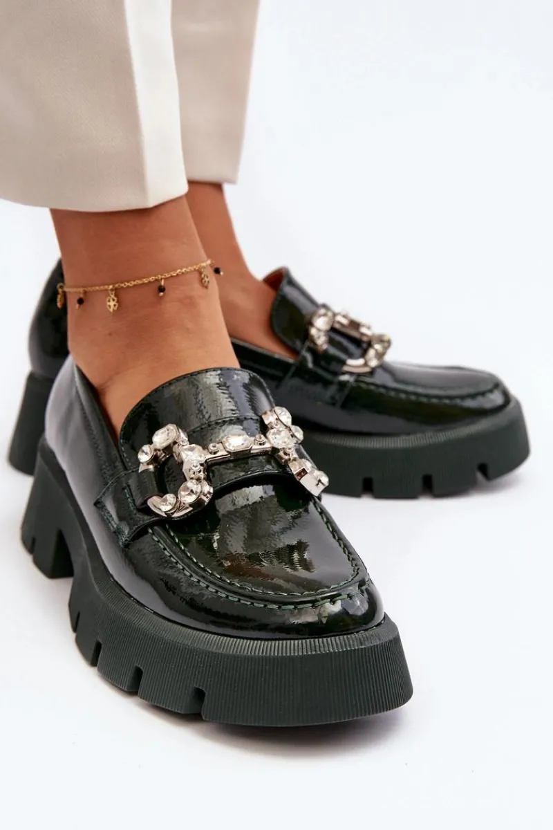 Mokasyny Damskie Lakierowane|Mokasyny Na Platformie>Boto Damskie Lakierowane Mokasyny Z Ozdobą Ciemnozielone Arsaba