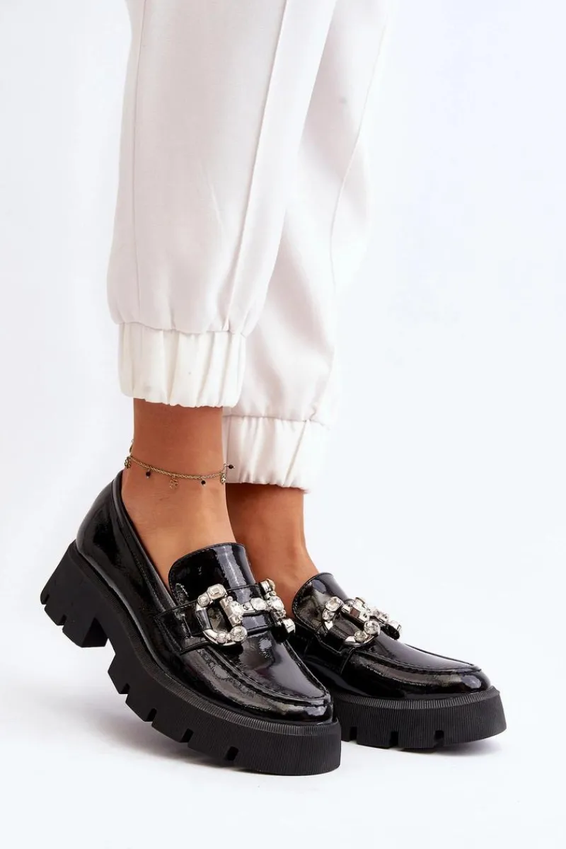 Best Damskie Lakierowane Mokasyny Z Ozdobą Czarne Arsaba Damskie Mokasyny Damskie Lakierowane|Mokasyny Na Platformie