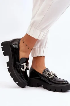 Best Damskie Lakierowane Mokasyny Z Ozdobą Czarne Arsaba Damskie Mokasyny Damskie Lakierowane|Mokasyny Na Platformie