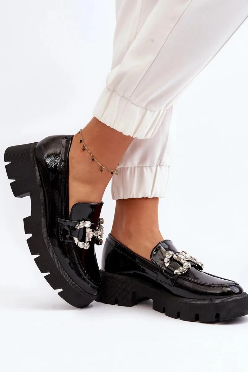 Best Damskie Lakierowane Mokasyny Z Ozdobą Czarne Arsaba Damskie Mokasyny Damskie Lakierowane|Mokasyny Na Platformie