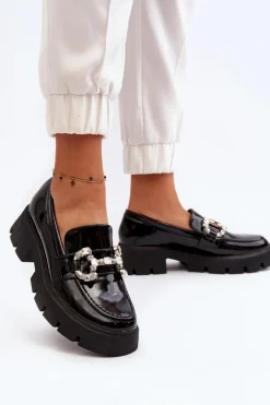 Best Damskie Lakierowane Mokasyny Z Ozdobą Czarne Arsaba Damskie Mokasyny Damskie Lakierowane|Mokasyny Na Platformie
