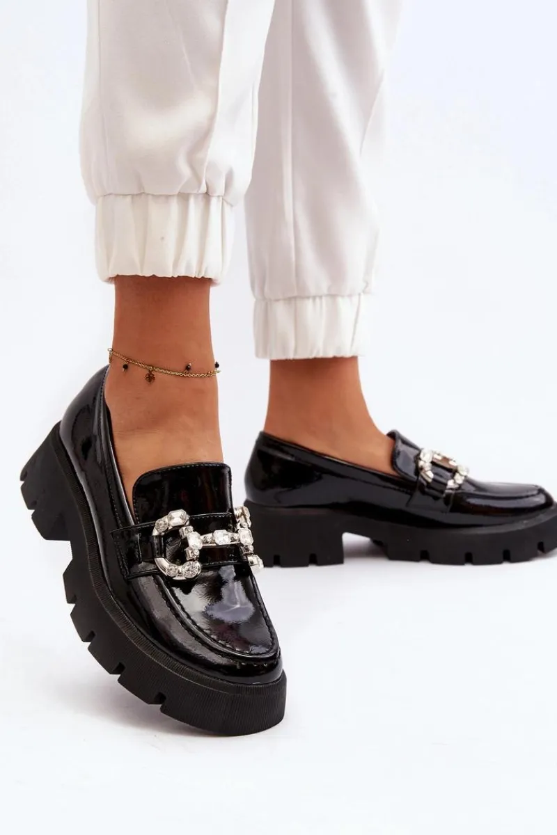 Best Damskie Lakierowane Mokasyny Z Ozdobą Czarne Arsaba Damskie Mokasyny Damskie Lakierowane|Mokasyny Na Platformie