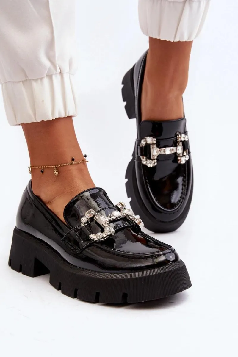 Best Damskie Lakierowane Mokasyny Z Ozdobą Czarne Arsaba Damskie Mokasyny Damskie Lakierowane|Mokasyny Na Platformie