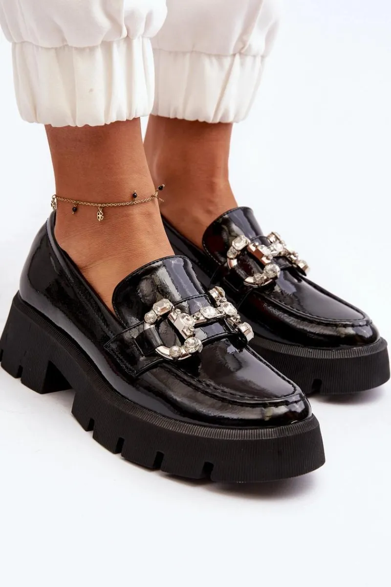 Best Damskie Lakierowane Mokasyny Z Ozdobą Czarne Arsaba Damskie Mokasyny Damskie Lakierowane|Mokasyny Na Platformie