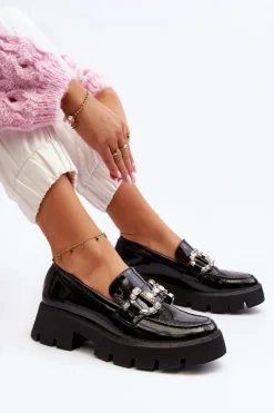 Best Damskie Lakierowane Mokasyny Z Ozdobą Czarne Arsaba Damskie Mokasyny Damskie Lakierowane|Mokasyny Na Platformie