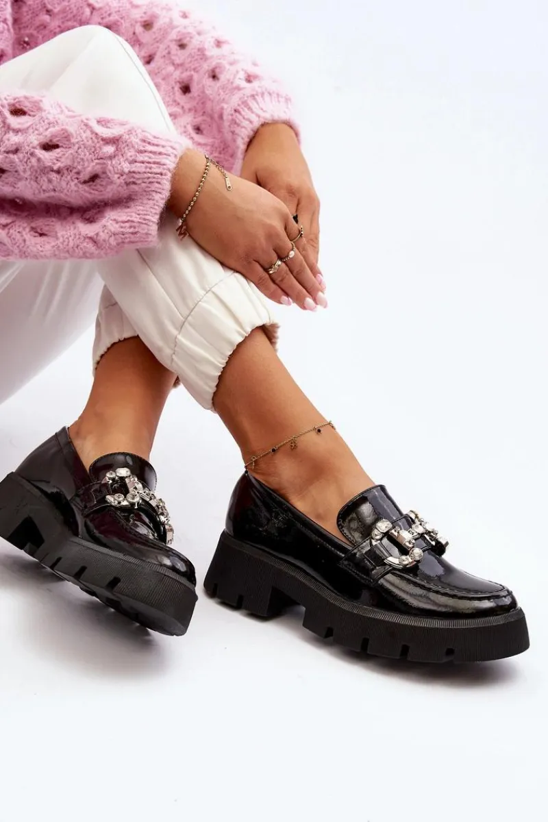 Best Damskie Lakierowane Mokasyny Z Ozdobą Czarne Arsaba Damskie Mokasyny Damskie Lakierowane|Mokasyny Na Platformie